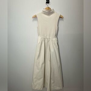 EUC! J.Crew Fitted knit mockneck dress with poplin skirt in Natural XXS